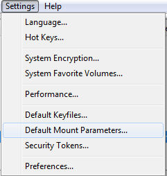 Menu Default Mount Parameters